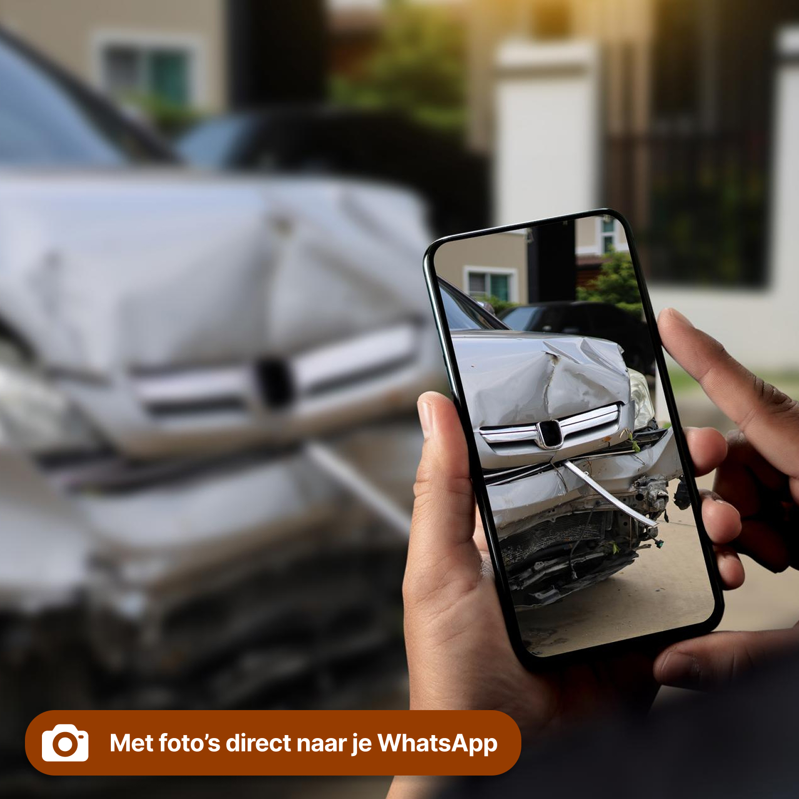 Persoon richt smartphone naar autoschade